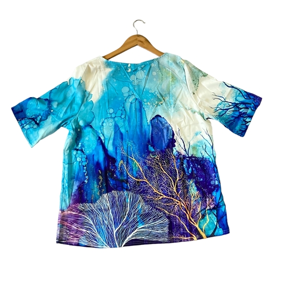 BNWT Men's Aquamarine Blue and Purple Underwater Scene T-Shirt - Size 2XL - Picture 5 of 11